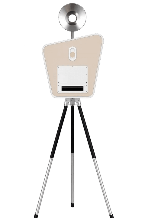 Retro Booth with a wood enclosure and tripod