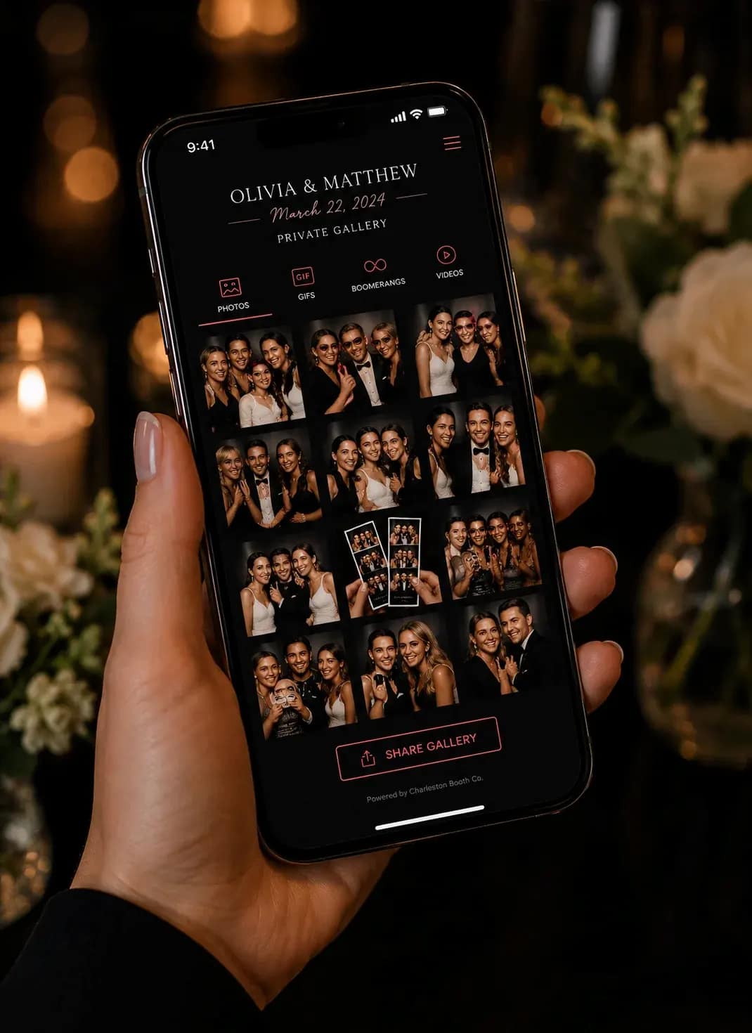Photo booth gallery displayed on a mobile phone
