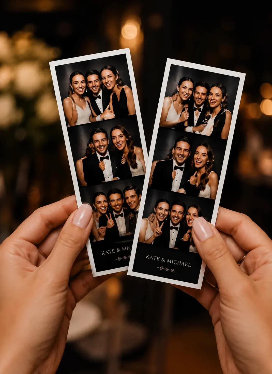 Personalized photo strips printed during a Charleston wedding